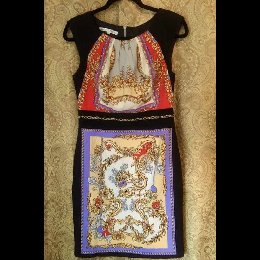 Maggie London Multi Colored Retro Shift Dress. 8